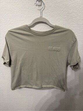 Organic Collective Be Kind Crop Tee Sage Embossed Kindness Graphic Women’s M